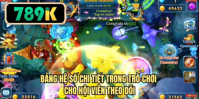 Bảng hệ số chi tiết trong trò chơi cho hội viên theo dõi 